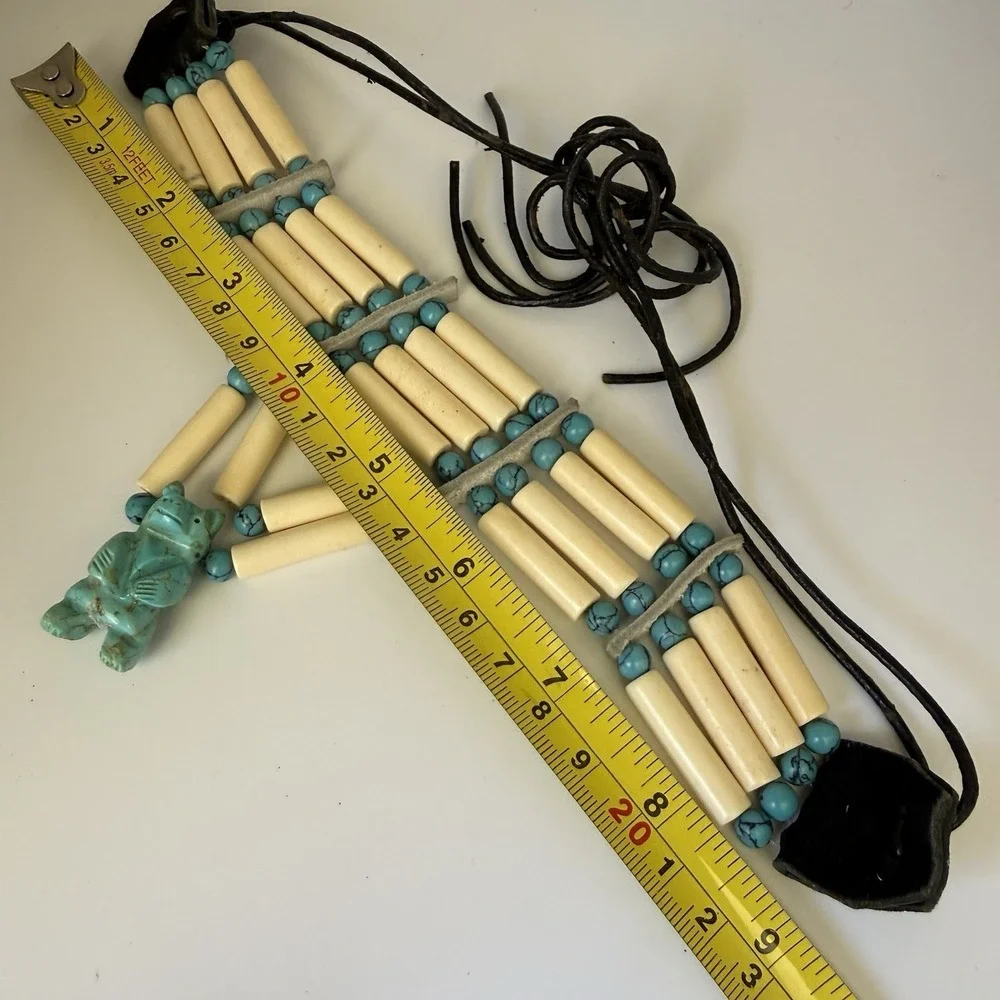 Native‎ American Turquoise Animal Bear Bird Fetish Necklace, Copper Clasp